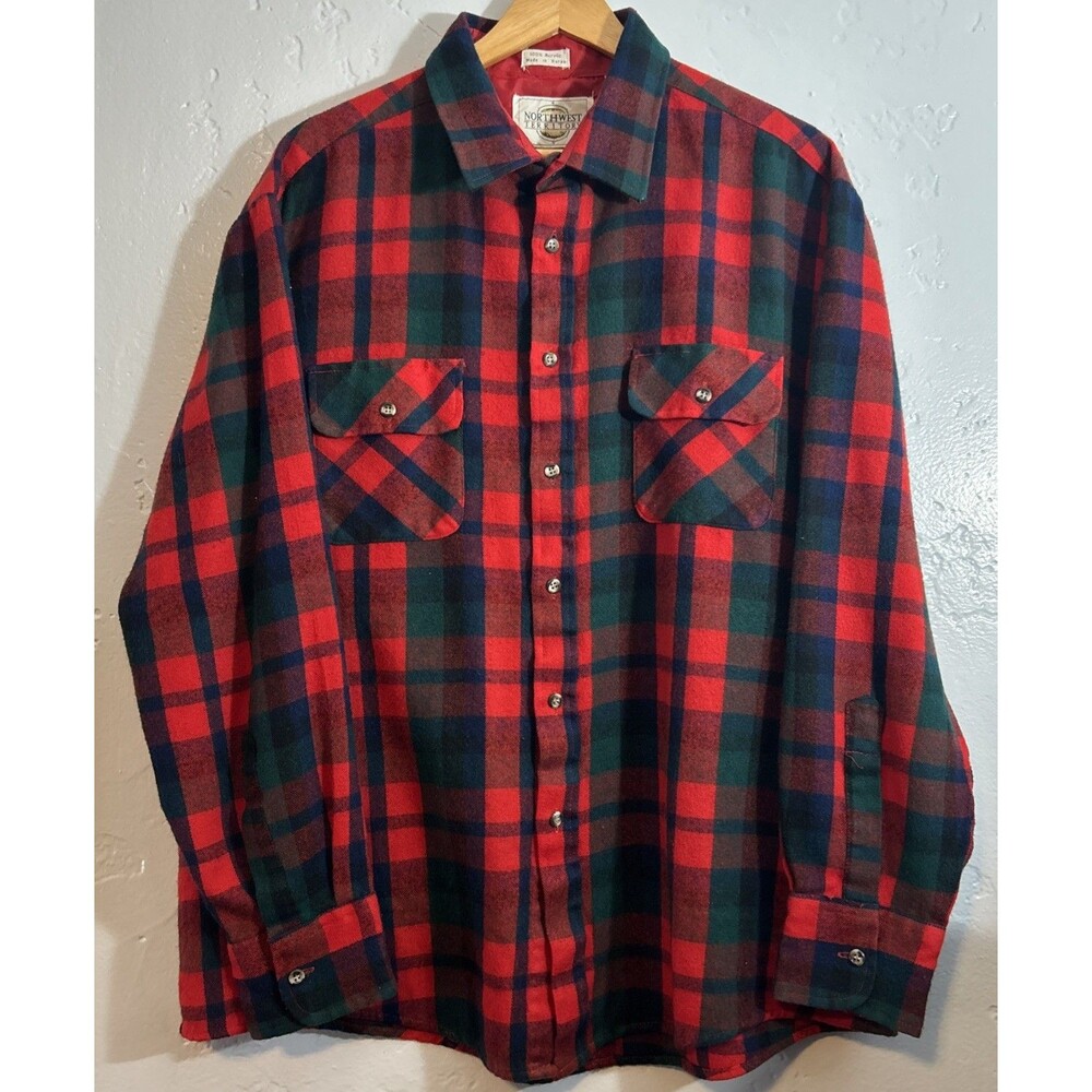 VTG Northwest Territory Soft Flannel Shirt Jacket Men Red Plaid Quilted XL